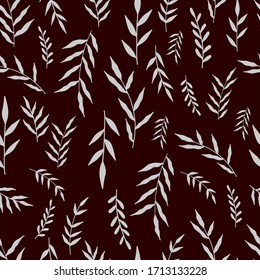 Seamless pattern with hand drawn forest leaves. Illustration in doodle style for wedding decoration, card, greeting, print and other floral vintage design.