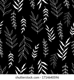 Seamless pattern with hand drawn forest leaves. Illustration in doodle style for wedding decoration, card, greeting, print and other floral vintage design.
