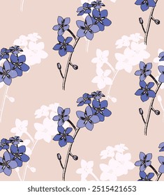 Seamless pattern with hand drawn forget-me-not flowers
