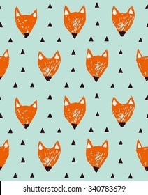 Seamless pattern with hand drawn fox