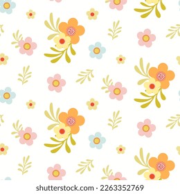 Patrón inmaculado de mano dibujado de jardín fresco sobre un fondo aislado. Diseño para el día de la madre, celebración de primavera y verano, reserva de recortes, textil, decoración casera, artesanía de papel.