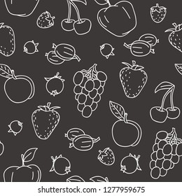 Seamless pattern with hand drawn fruits and berries. Abstract doodle endless texture background. Vector illustration.