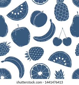 Seamless pattern with hand drawn fruits on white background