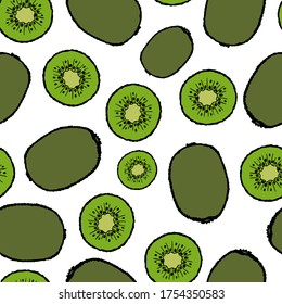 Seamless pattern with hand drawn fruits elements kiwi. Vegetarian wallpaper. For design packaging, textile, background, design postcards and posters.