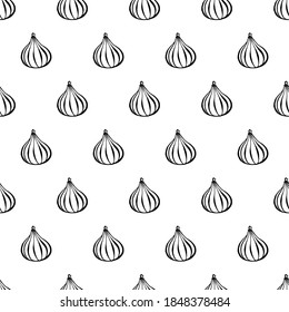 Nahtloses Muster mit handgezeichneten Früchten, Feige. Vegetarische Tapete. Für Design-Verpackungen, Textilien, Hintergrund, Design-Postkarten und Poster.
