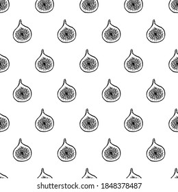 Seamless pattern with hand drawn fruits elements fig. Vegetarian wallpaper. For design packaging, textile, background, design postcards and posters.