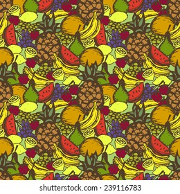 seamless pattern with hand drawn fruits
