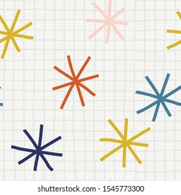 Seamless pattern with hand drawn funny stars. Vector illustration for card, print on clothes. Holiday greeting card design.