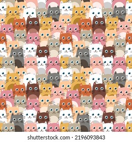 Seamless pattern with hand drawn funny cats. Background for textile, wrapping paper, fashions, illustrations.
