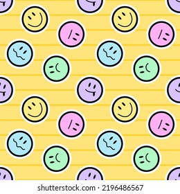 Seamless pattern with hand drawn funny face. Background for textile, wrapping paper, fashions, illustrations.