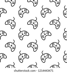 Seamless pattern hand drawn gamepad. Doodle black sketch. Sign symbol. Decoration element. Isolated on white background. Flat design. Vector illustration.