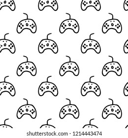 Seamless pattern hand drawn gamepad. Doodle black sketch. Sign symbol. Decoration element. Isolated on white background. Flat design. Vector illustration.