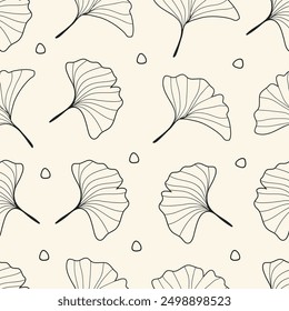 Seamless pattern hand- drawn gingko leaf on white background. Botanical jungle illustrated for banner, prints, decoration, fabric