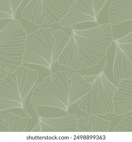 Seamless pattern hand- drawn gingko leaf on green background. Botanical jungle illustrated for banner, prints, decoration, fabric