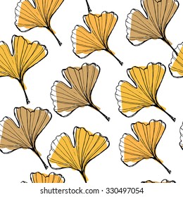 Seamless pattern with hand drawn ginkgo leaves