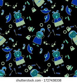 Patrón sin manchas con niñas de mano. Moderna relación infantil para vestir, ropa de cama, ropa de niño. El fondo brillante y transparente con elementos de moda. Textura ingenua al estilo de moda. Patrón Girlie vectorial.