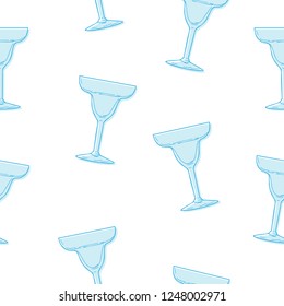 Seamless pattern with hand drawn glasses for cocktails Margarita. Vector summer background for design, Website, Background, Banner, Menu, Template, print, decor. Classic cocktail. 