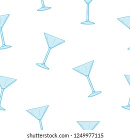 Seamless Pattern With Hand Drawn Glasses For Cocktails Dry Martini. Vector Summer Background For Design, Website, Background, Banner, Menu, Template, Print, Decor. Martini, Classic Cocktail. 