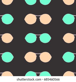 Seamless pattern with hand drawn glasses, fashion sunglasses, vector background for design of packing, poster, cards, covers, fabric and wrapping paper.