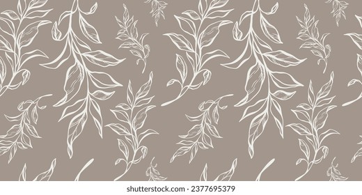 Seamless pattern with hand drawn  gold leaves and branches. Perfect for wallpaper, wrapping paper, web sites, background, social media, blog, presentation and greeting cards.	