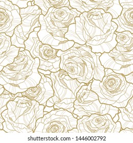seamless pattern of hand drawn golden roses, vector