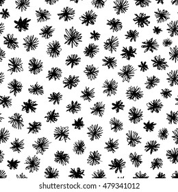 Seamless pattern with hand drawn graphic flowers. Ink illustration. Hand drawn natural pattern. Decorative ornament for wrapping paper. 