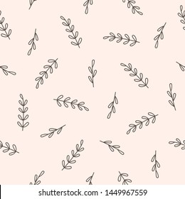 Seamless pattern with hand drawn gray branches on a beige background.Doodle print for fabric,wrapping paper,wallpaper,planners,greeting cards,mugs,background for your design 