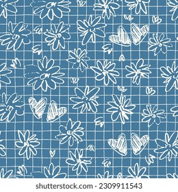 Seamless pattern with hand drawn great design for wedding decoration, for tablecloth, napkins, background on blue background. Wedding, Valentines Day concept, love,, romance concept