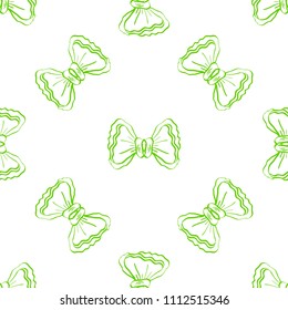 Seamless pattern with hand drawn green bows. Abstract background. Can be used for textile and coth design, wrapping paper, poster, banner, web. Vector illustration.