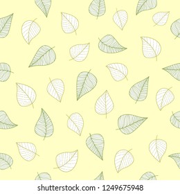 Seamless pattern with hand drawn green leaves on a beige background. Pastel print for fabric,wrapping paper,greeting cards,wedding invitations,wallpaper, planner,mugs,background for your design