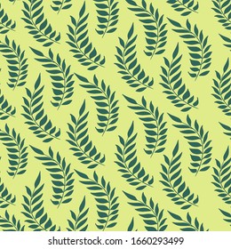 Seamless pattern with hand drawn green leaves.