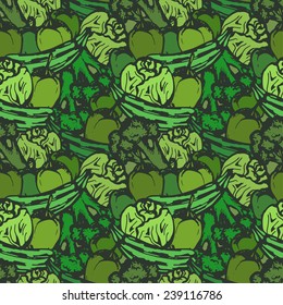 seamless pattern with hand drawn green vegetables