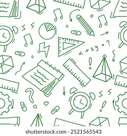 Seamless pattern hand drawn green doodle happy teachers day.Vector illustration