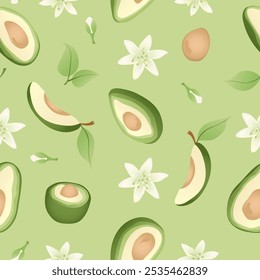 Padrão sem costura com mão desenhado verde abacate metades. Vegetais orgânicos frescos, saudáveis, veganos, alimentos crus.