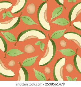 Nahtloses Muster mit handgezeichneten grünen Avocadoscheiben. Frische Bio-Gemüse, gesunde, vegane, Rohkost.