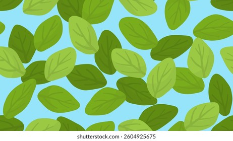 Seamless pattern with hand drawn green leaves illustration