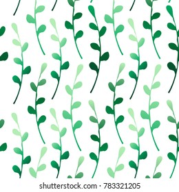 Seamless pattern with hand drawn green leaves
