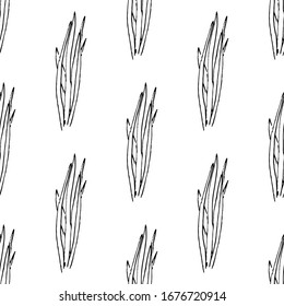 Seamless pattern Hand Drawn greenery doodle. Sketch style icon. Decoration element. Isolated on white background. Flat design. Vector illustration.
