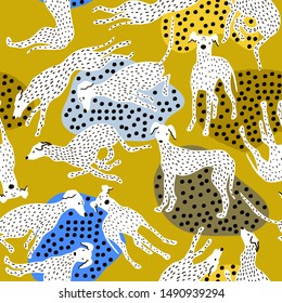 Seamless pattern with hand drawn greyhounds. Creative dog texture in scandinavian style. Great for fabric, textile Vector Illustration