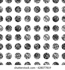 Seamless pattern with hand drawn grunge polka dot. Black polka dot texture.