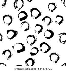 Seamless pattern with hand drawn grunge circles. Ink vector illustration. Hand drawn ornament for wrapping paper.