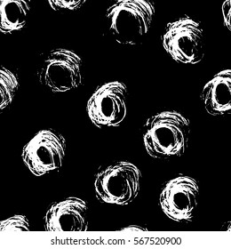 Seamless pattern with hand drawn grunge circles. Ink illustration.