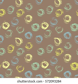 Seamless pattern with hand drawn grunge circles. Ink illustration.