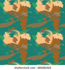Seamless Pattern Hand Drawn Grunge Stroke Brushes. Trendy Design for Textile, Dress, Wallpaper, Tile, Card. Summer and Spring Colors. Soft Print.  Abstract Background. Vector Illustration.