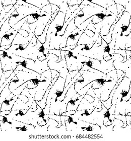 Seamless Pattern Hand Drawn Grunge Stroke Brushes. Splash Print for Fabric. Trendy Design for Textile, Dress, Wallpaper, Tile, Card. Abstract Background. Vector Illustration.