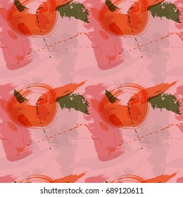 Seamless Pattern Hand Drawn Grunge Stroke Brushes. Trendy Design for Textile, Dress, Wallpaper, Tile, Card. Summer and Spring Colors. Soft Print.  Abstract Background. Vector Illustration.