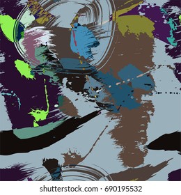 Seamless Pattern Hand Drawn Grunge Stroke Brushes. Crazy color combination. Extraordinary palette. Trendy Design for Textile, Dress, Wallpaper, Tile, Card. Abstract Background. Vector Illustration.