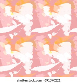 Seamless Pattern Hand Drawn Grunge Stroke Brushes. Trendy Design for Textile, Dress, Wallpaper, Tile, Card. Summer and Spring Colors. Soft Print.  Abstract Background. Vector Illustration.