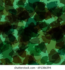 Seamless Pattern Hand Drawn Grunge Stroke Brushes. Modern Camouflage Print, Military Style. Trendy Design for Textile, Dress, Wallpaper, Tile, Card.  Abstract Background. Vector Illustration. 