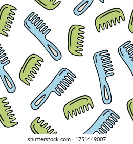 Seamless pattern with hand drawn hair combs on a white background. Doodle, simple outline illustration. It can be used for decoration of textile, paper and other surfaces.